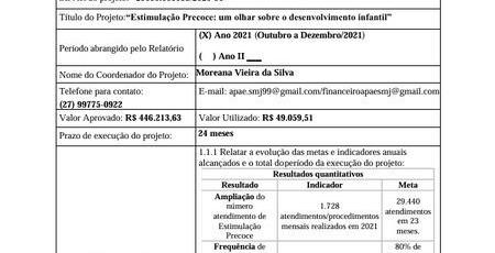 imagem FORMULÁRIO DE APRESENTAÇÃO DE PRESTAÇÃO DE CONTAS ANUAL 2021 PROJETO PRONAS / PCD: ESTIMULAÇÃO PRECOCE - UM OLHAR SOBRE O DESENVOLVIMENTO