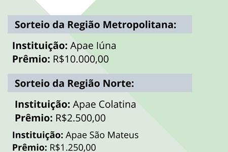 imagem A - Associação de Pais e Amigos dos Excepcionais - APAE de Iúna ganha no dia 18/07/2024 o sorteio da Região Metropolitana.