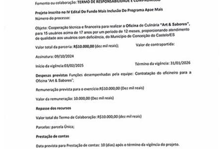 imagem Termo de Responsabilidade e Compromisso - IV edital do Fundo Mais Inclusão do Programa Apae Mais 