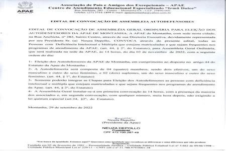 imagem EDITAL DE CONVOCAÇÃO DE ASSEMBLEIA AUTODEFENSORES