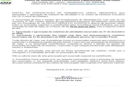 imagem Edital de Convocação de Assembbleia Geral Ordinária