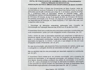 imagem Edital de Convocação para Assembleia Geral Extraordinária para alteração do Estatuto 
