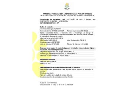 imagem Divulgação do Termo de Fomento  SETADES 143/2024