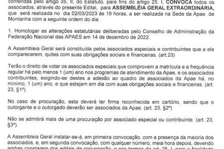 imagem EDITAL PARA CONVOCAÇÃO PARA ASSEMBLEIA GERAL EXTRAORDINÁRIA